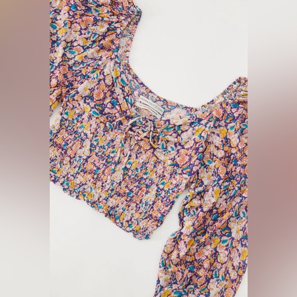 Urban Outfitters | Colourful floral smocked long sleeve crop top Size Medium - Picture 13 of 13